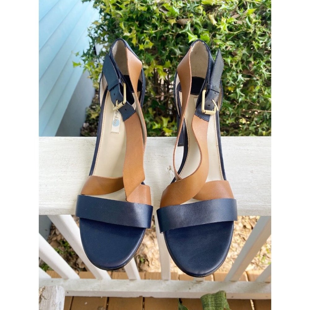 Boden Navy Cognac Color Block Heels Size 40 = US 8.5